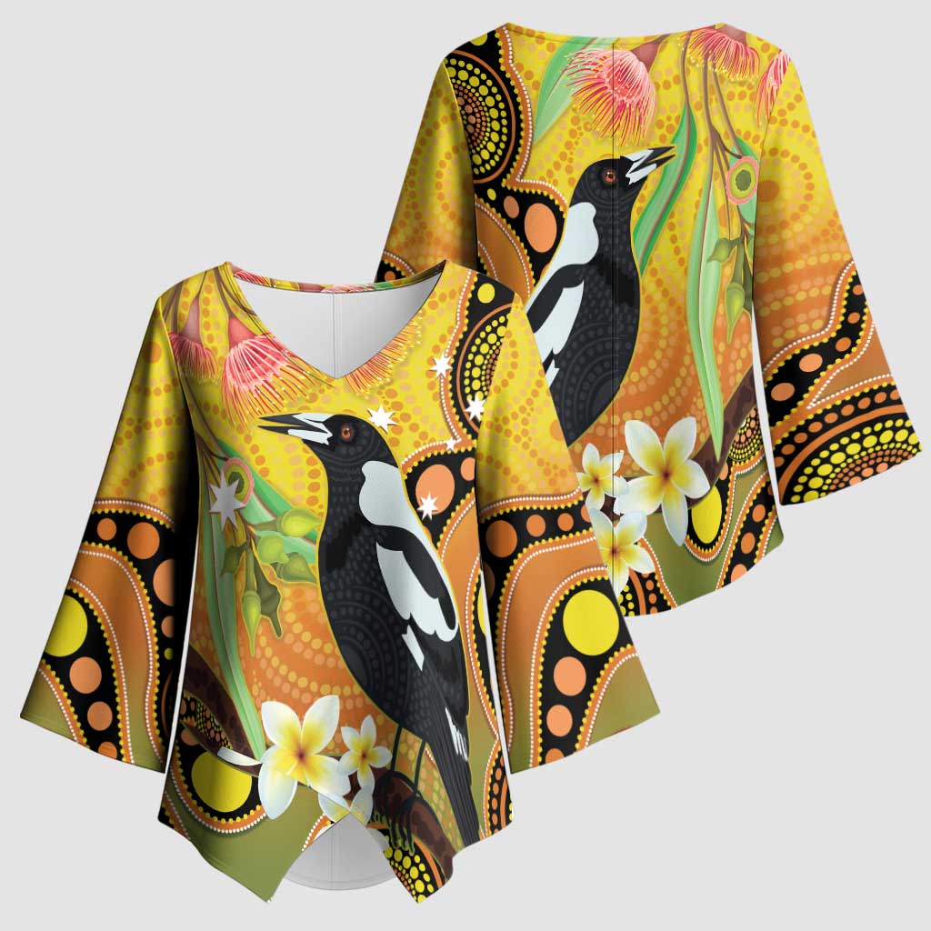 Australia Eucalyptus Flower And Magpie Kimono Sleeve Blouse Aboriginal Art - Aussie Hoodie