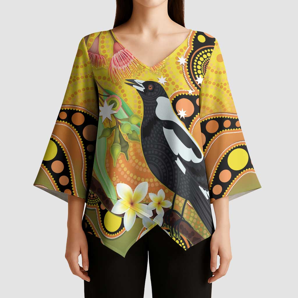 Australia Eucalyptus Flower And Magpie Kimono Sleeve Blouse Aboriginal Art - Aussie Hoodie