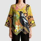 Australia Eucalyptus Flower And Magpie Kimono Sleeve Blouse Aboriginal Art - Aussie Hoodie