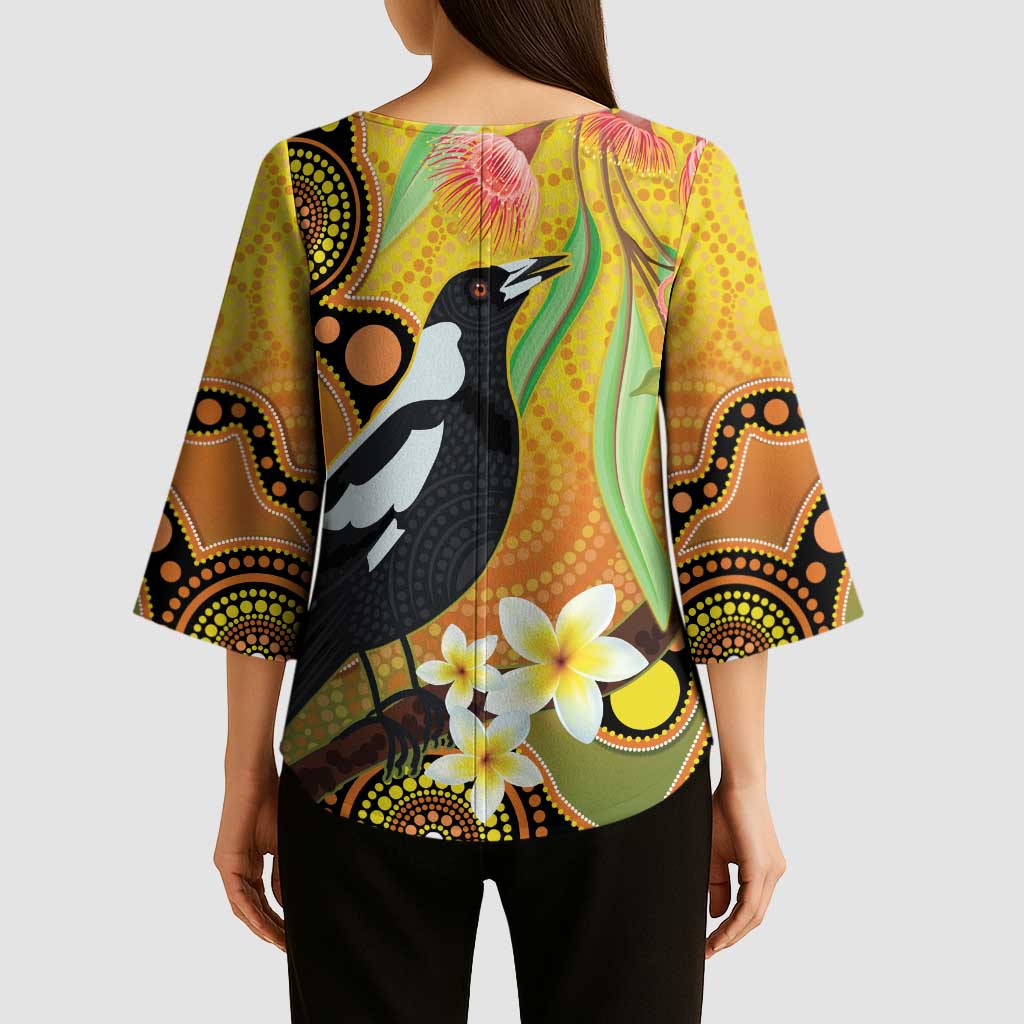 Australia Eucalyptus Flower And Magpie Kimono Sleeve Blouse Aboriginal Art - Aussie Hoodie