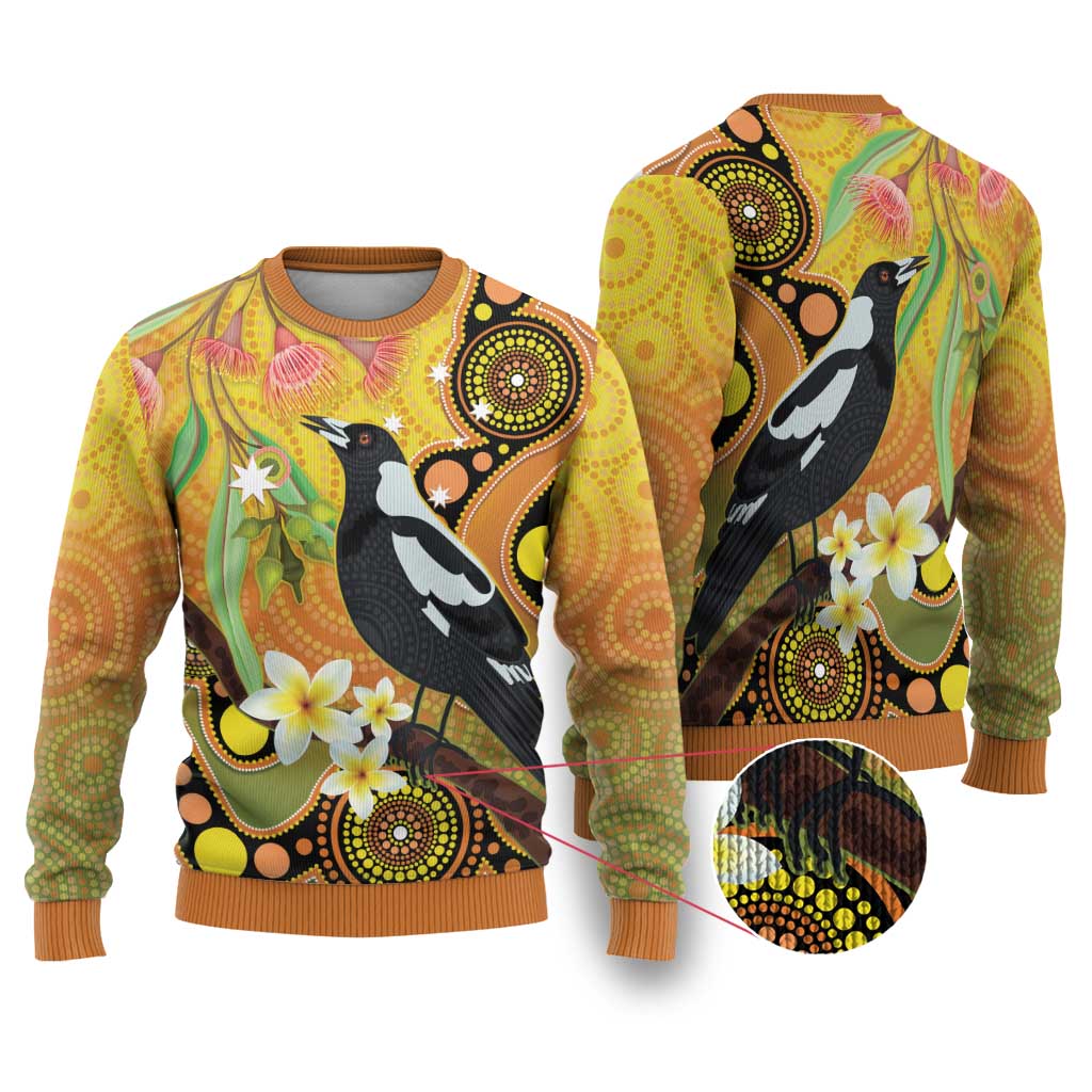 Australia Eucalyptus Flower And Magpie Ugly Christmas Sweater Aboriginal Art - Aussie Hoodie