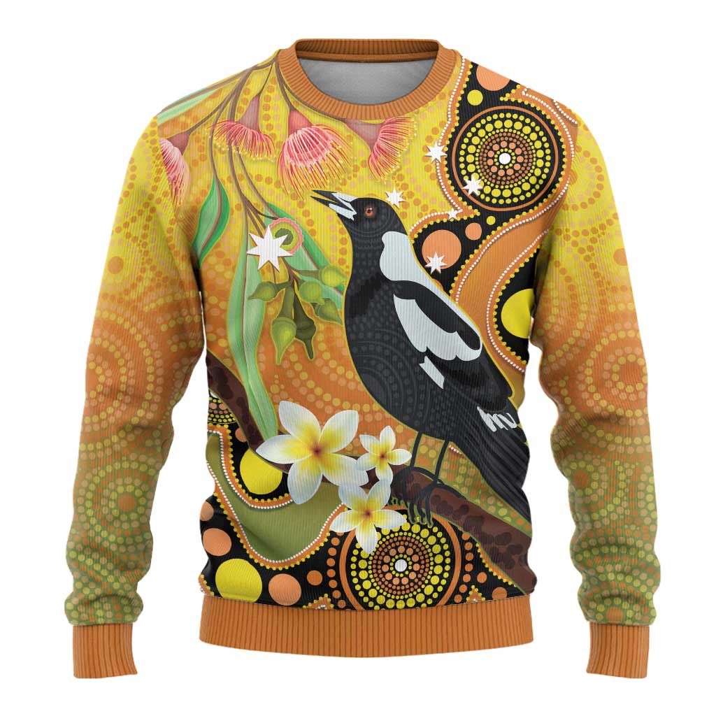 Australia Eucalyptus Flower And Magpie Ugly Christmas Sweater Aboriginal Art - Aussie Hoodie