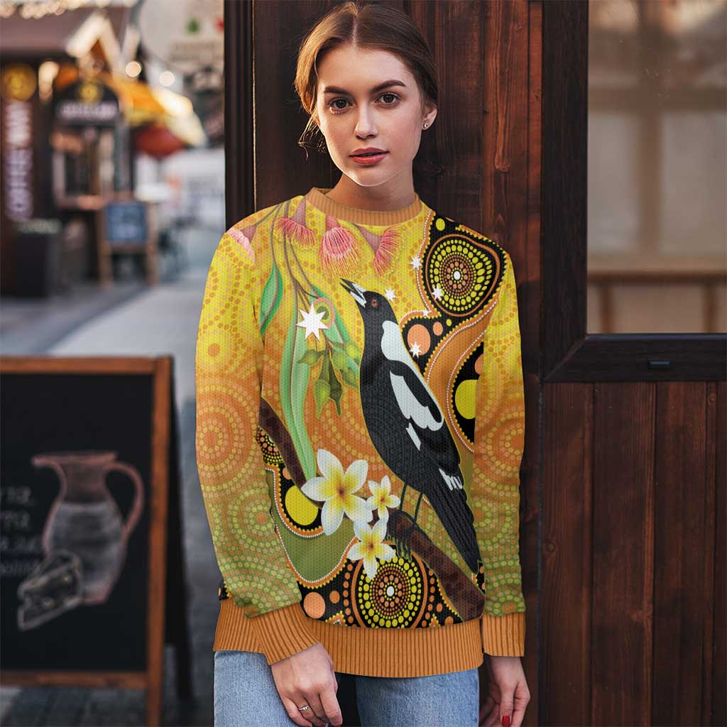 Australia Eucalyptus Flower And Magpie Ugly Christmas Sweater Aboriginal Art - Aussie Hoodie