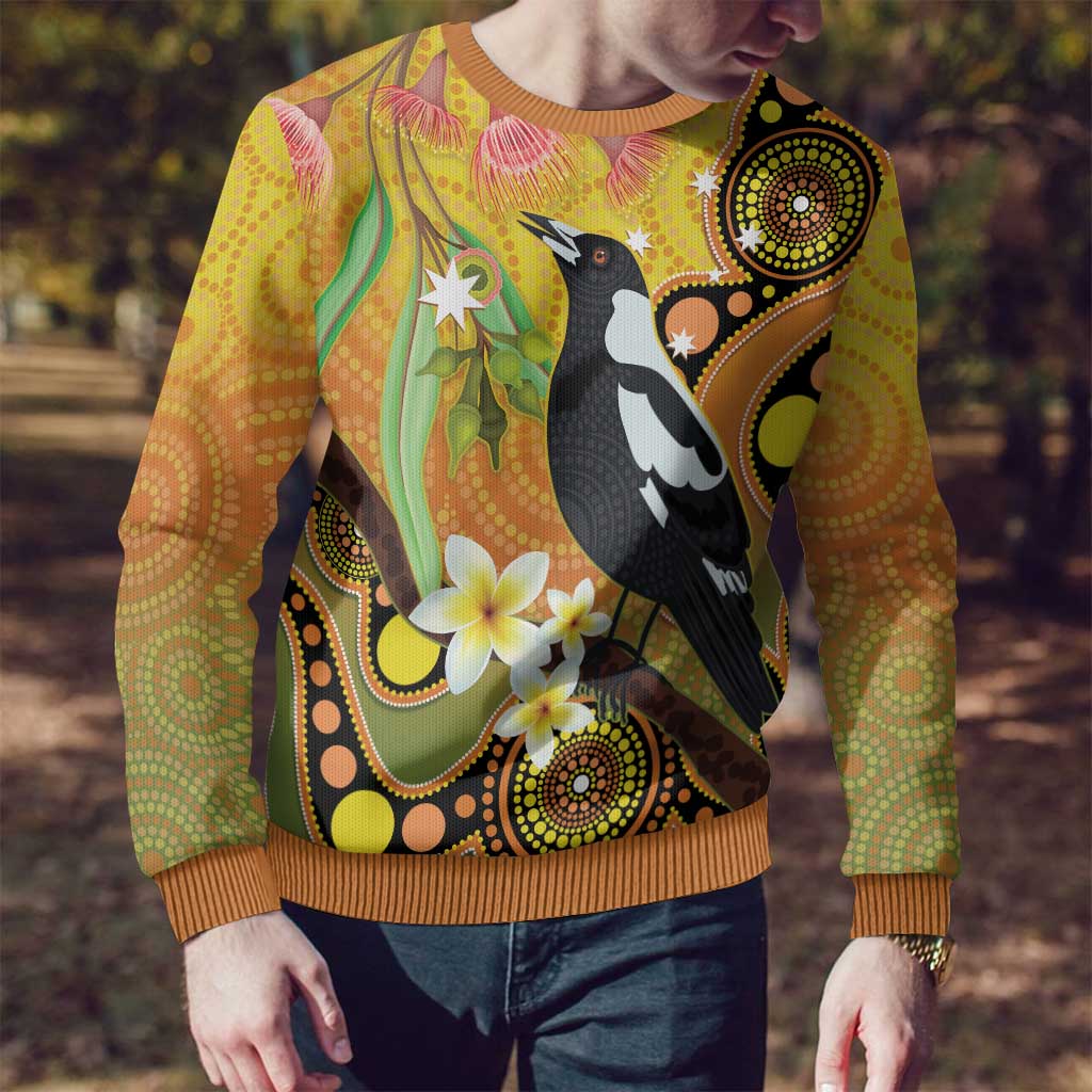 Australia Eucalyptus Flower And Magpie Ugly Christmas Sweater Aboriginal Art - Aussie Hoodie