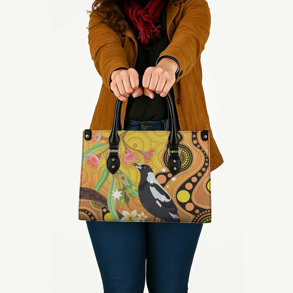 Australia Eucalyptus Flower And Magpie Leather Bag Aboriginal Art - Aussie Hoodie
