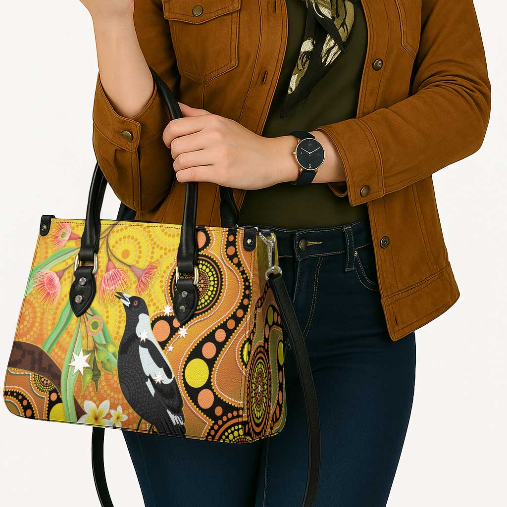 Australia Eucalyptus Flower And Magpie Leather Bag Aboriginal Art - Aussie Hoodie
