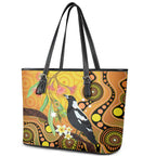 Australia Eucalyptus Flower And Magpie Leather Tote Bag Aboriginal Art