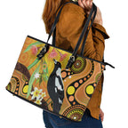Australia Eucalyptus Flower And Magpie Leather Tote Bag Aboriginal Art