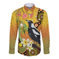 Australia Eucalyptus Flower And Magpie Long Sleeve Button Shirt Aboriginal Art