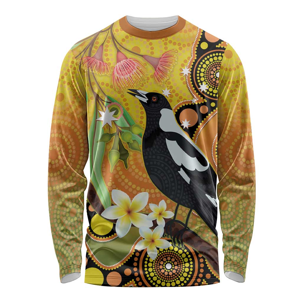 Australia Eucalyptus Flower And Magpie Long Sleeve Shirt Aboriginal Art