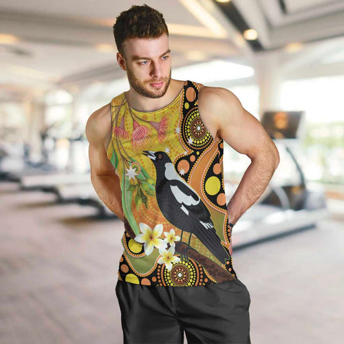 Australia Eucalyptus Flower And Magpie Men Tank Top Aboriginal Art
