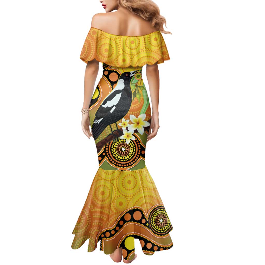 Australia Eucalyptus Flower And Magpie Mermaid Dress Aboriginal Art