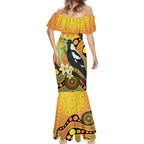 Australia Eucalyptus Flower And Magpie Mermaid Dress Aboriginal Art