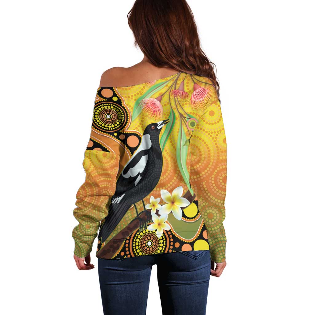 Australia Eucalyptus Flower And Magpie Off Shoulder Sweater Aboriginal Art