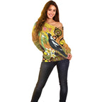 Australia Eucalyptus Flower And Magpie Off Shoulder Sweater Aboriginal Art