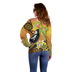 Australia Eucalyptus Flower And Magpie Off Shoulder Sweater Aboriginal Art