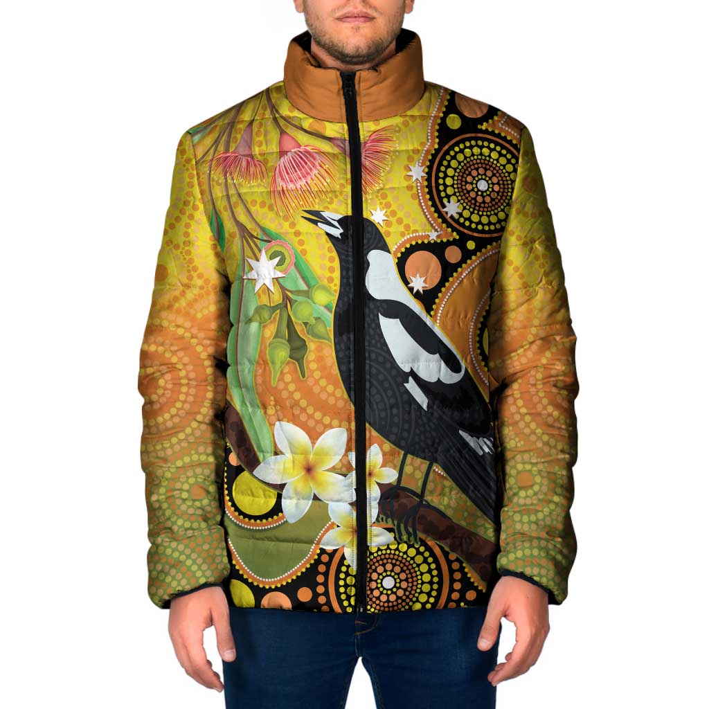 Australia Eucalyptus Flower And Magpie Padded Jacket Aboriginal Art - Aussie Hoodie
