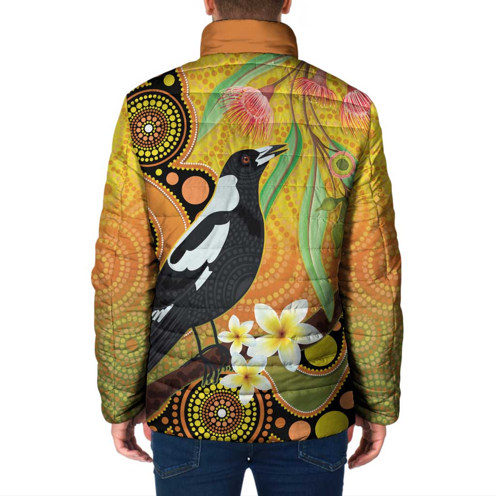 Australia Eucalyptus Flower And Magpie Padded Jacket Aboriginal Art - Aussie Hoodie