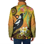 Australia Eucalyptus Flower And Magpie Padded Jacket Aboriginal Art - Aussie Hoodie