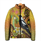 Australia Eucalyptus Flower And Magpie Padded Jacket Aboriginal Art - Aussie Hoodie