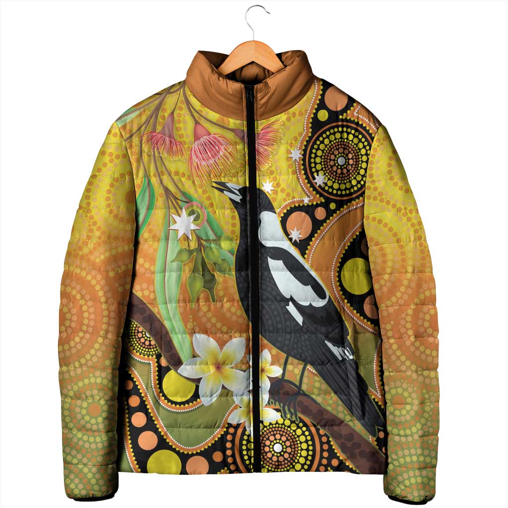 Australia Eucalyptus Flower And Magpie Padded Jacket Aboriginal Art - Aussie Hoodie