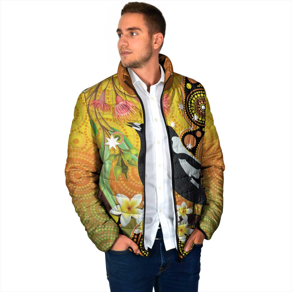 Australia Eucalyptus Flower And Magpie Padded Jacket Aboriginal Art - Aussie Hoodie