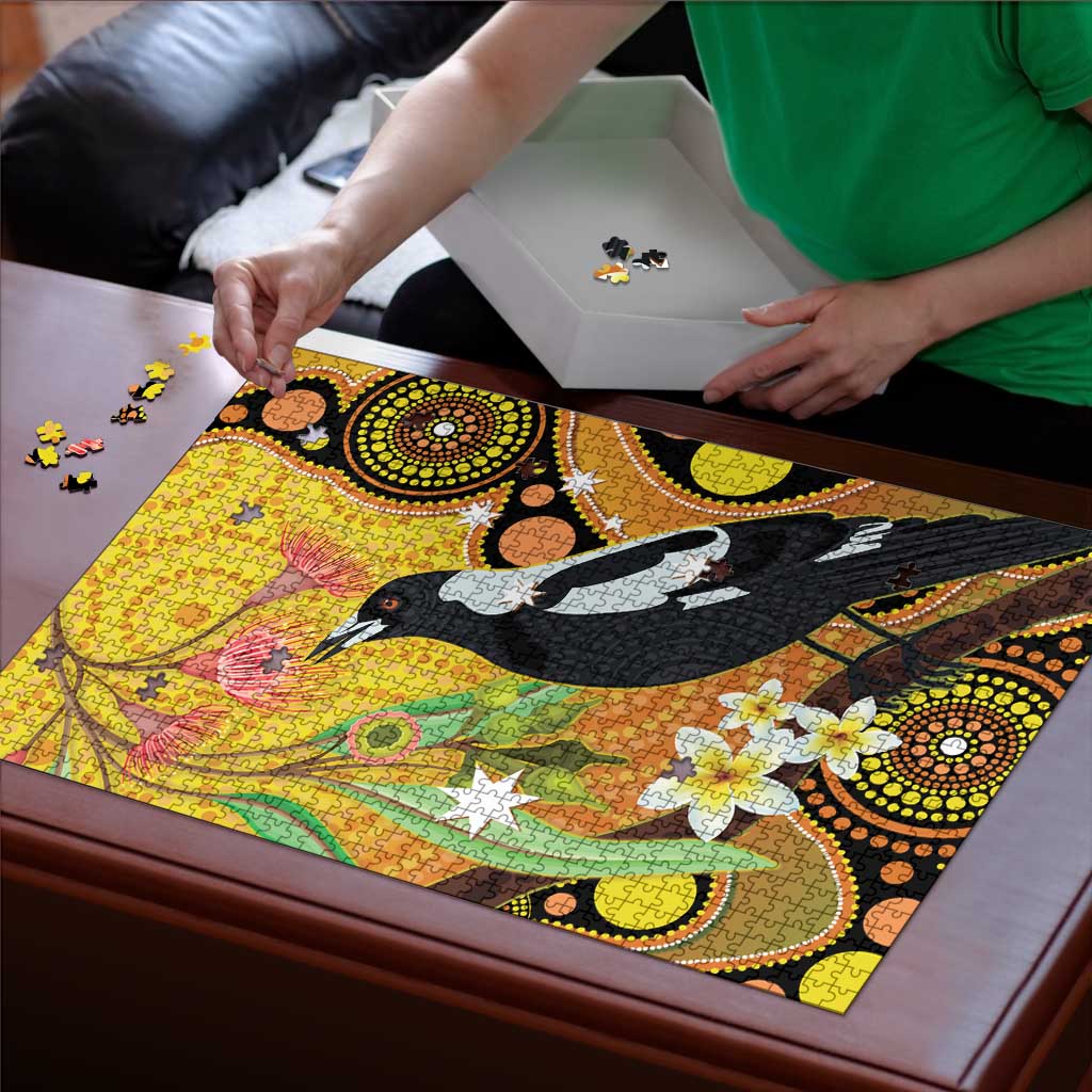 Australia Eucalyptus Flower And Magpie Puzzle Aboriginal Art - Aussie Hoodie