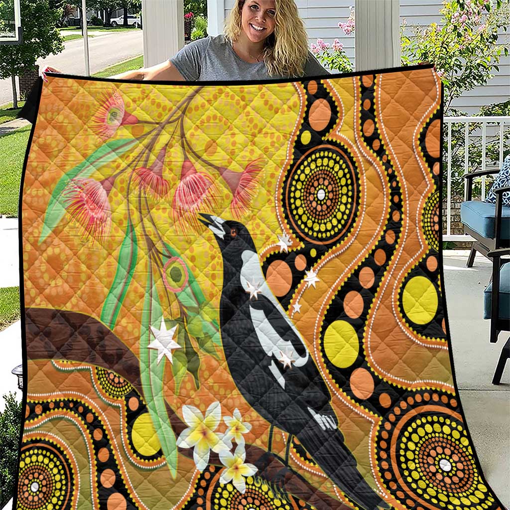 Australia Eucalyptus Flower And Magpie Quilt Aboriginal Art
