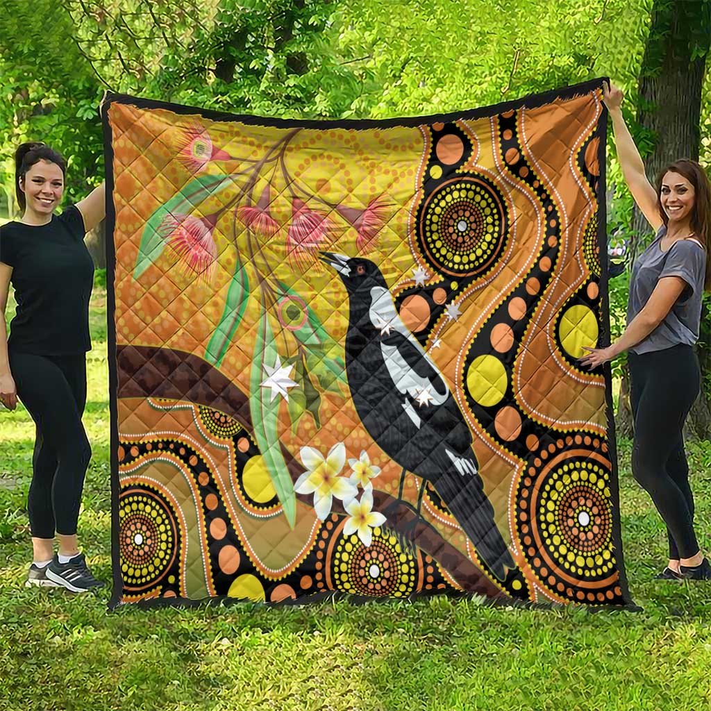 Australia Eucalyptus Flower And Magpie Quilt Aboriginal Art