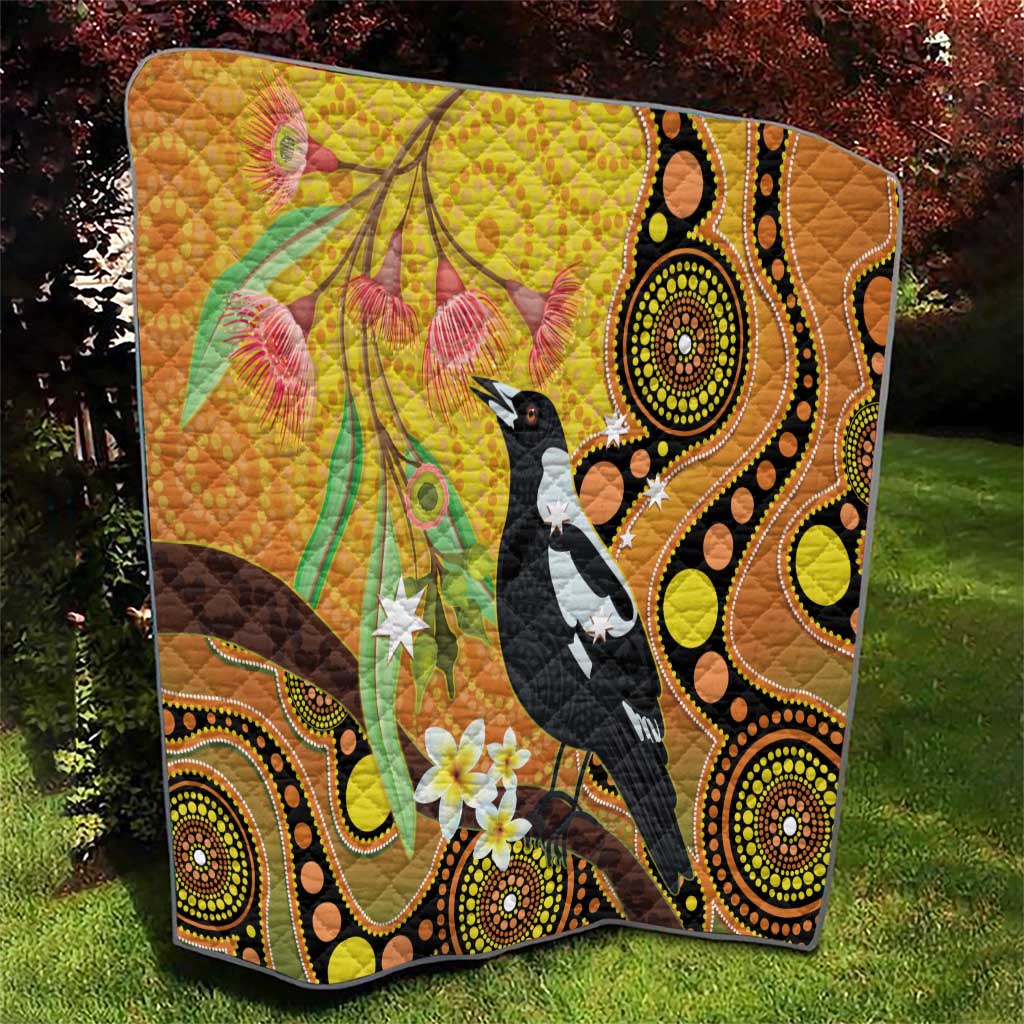 Australia Eucalyptus Flower And Magpie Quilt Aboriginal Art