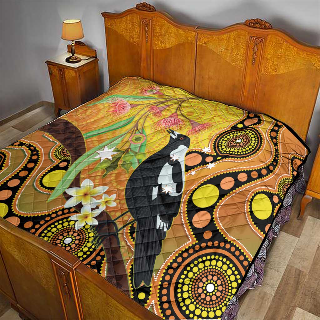 Australia Eucalyptus Flower And Magpie Quilt Aboriginal Art