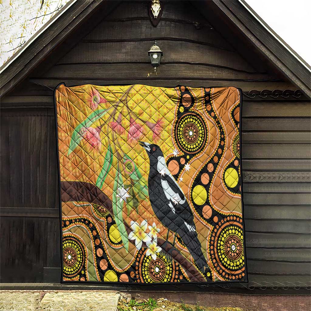 Australia Eucalyptus Flower And Magpie Quilt Aboriginal Art