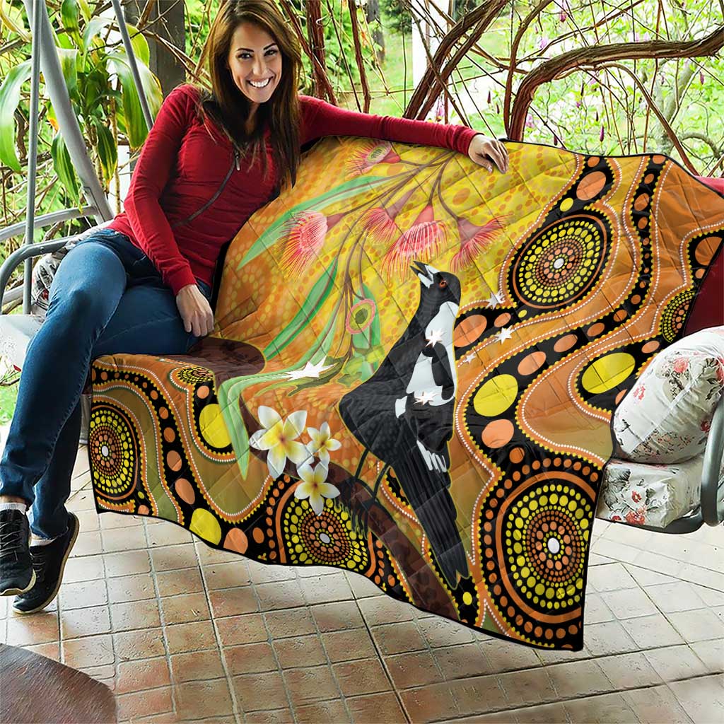 Australia Eucalyptus Flower And Magpie Quilt Aboriginal Art