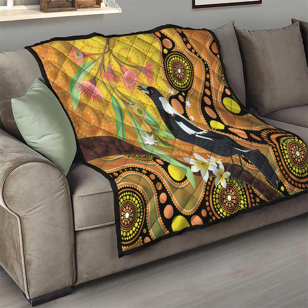 Australia Eucalyptus Flower And Magpie Quilt Aboriginal Art
