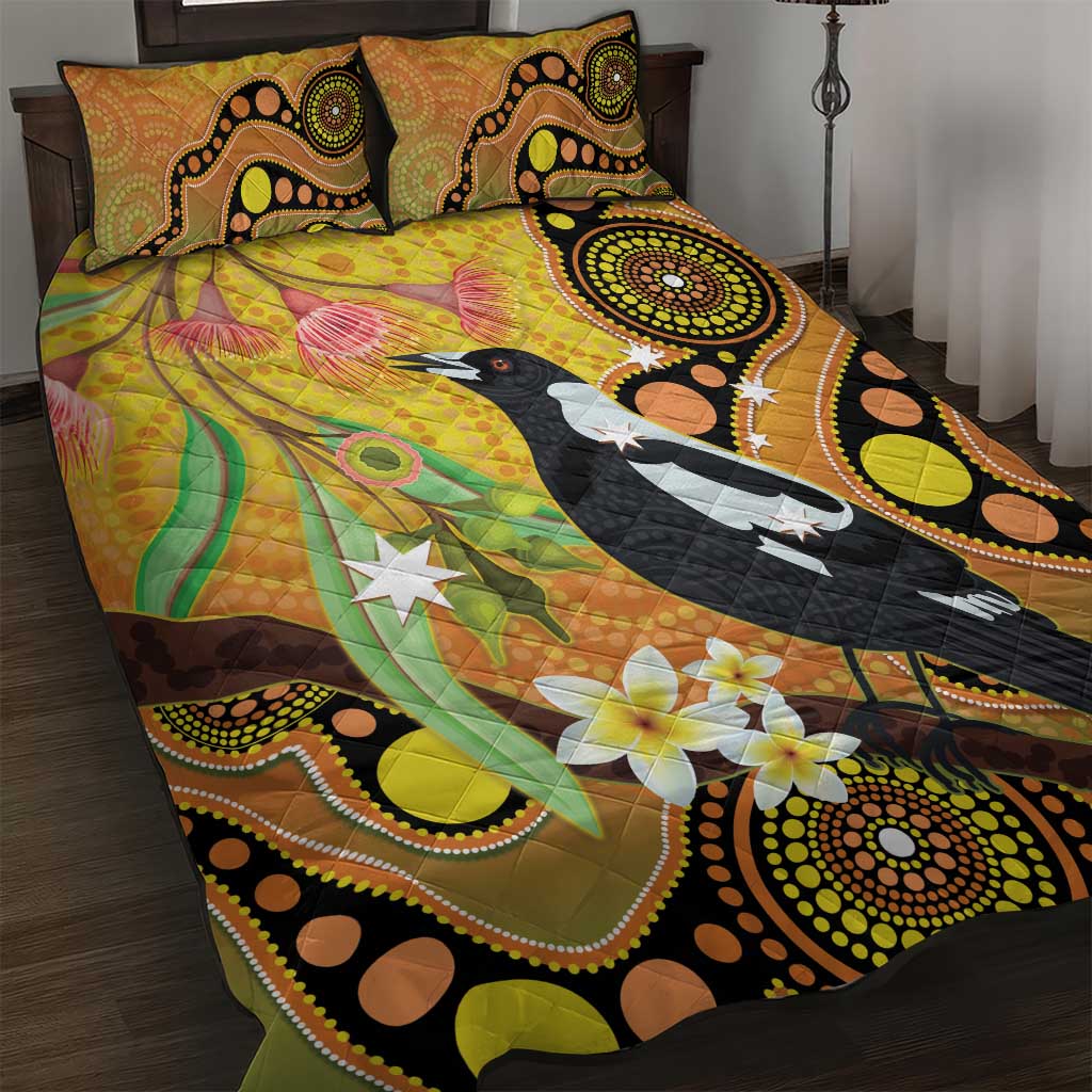 Australia Eucalyptus Flower And Magpie Quilt Bed Set Aboriginal Art