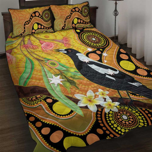 Australia Eucalyptus Flower And Magpie Quilt Bed Set Aboriginal Art