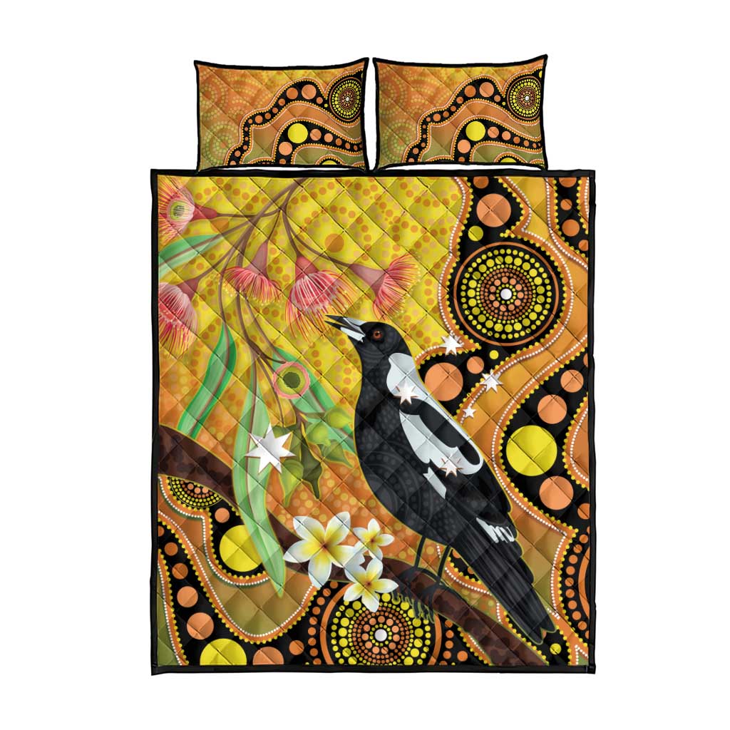 Australia Eucalyptus Flower And Magpie Quilt Bed Set Aboriginal Art