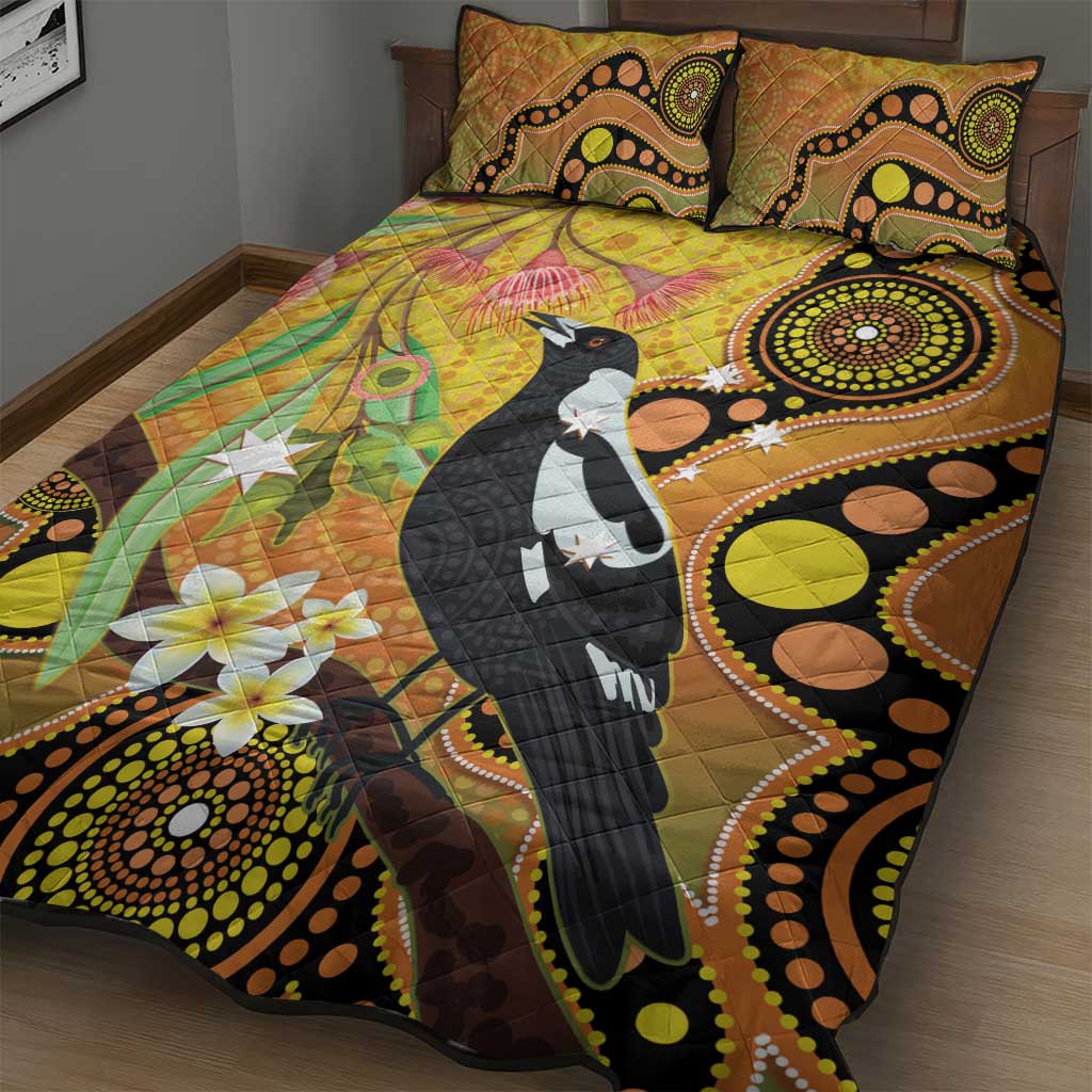Australia Eucalyptus Flower And Magpie Quilt Bed Set Aboriginal Art