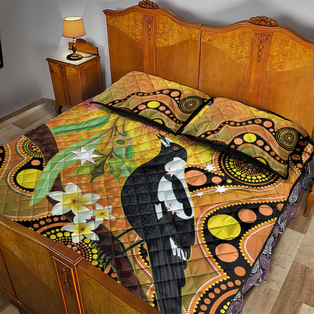Australia Eucalyptus Flower And Magpie Quilt Bed Set Aboriginal Art