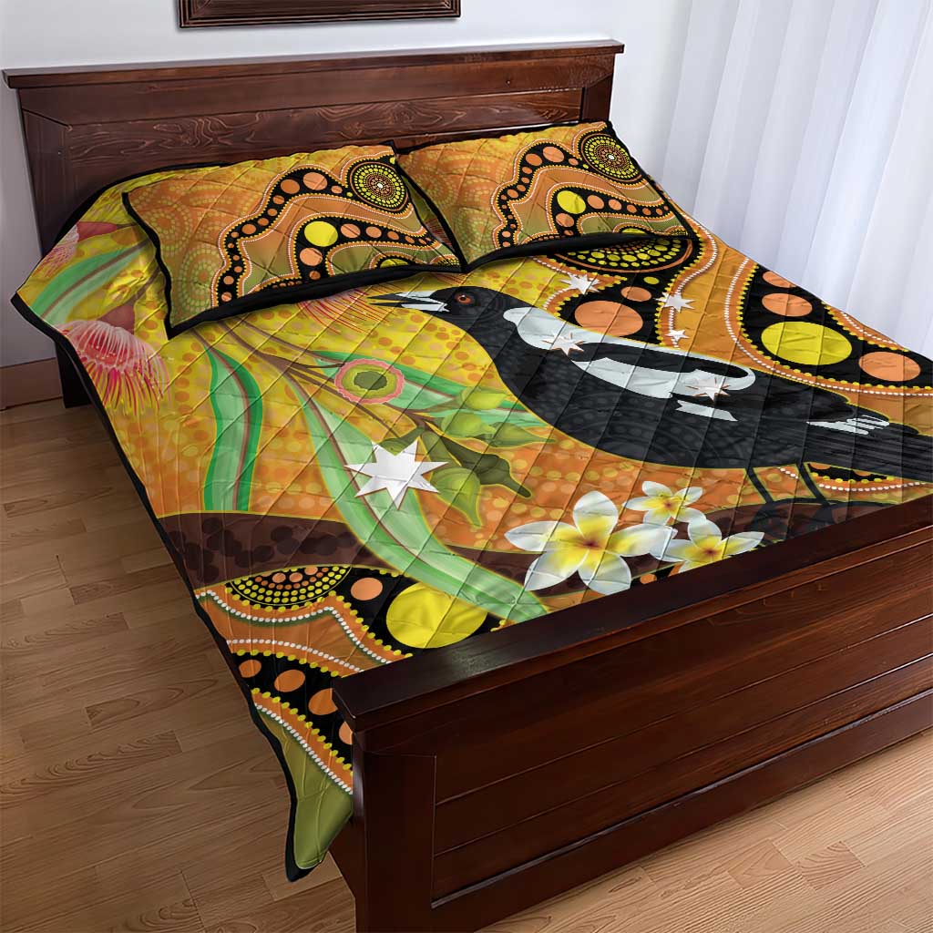 Australia Eucalyptus Flower And Magpie Quilt Bed Set Aboriginal Art