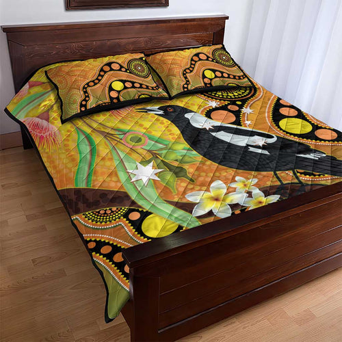 Australia Eucalyptus Flower And Magpie Quilt Bed Set Aboriginal Art