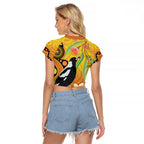 Australia Eucalyptus Flower And Magpie Raglan Cropped T Shirt Aboriginal Art