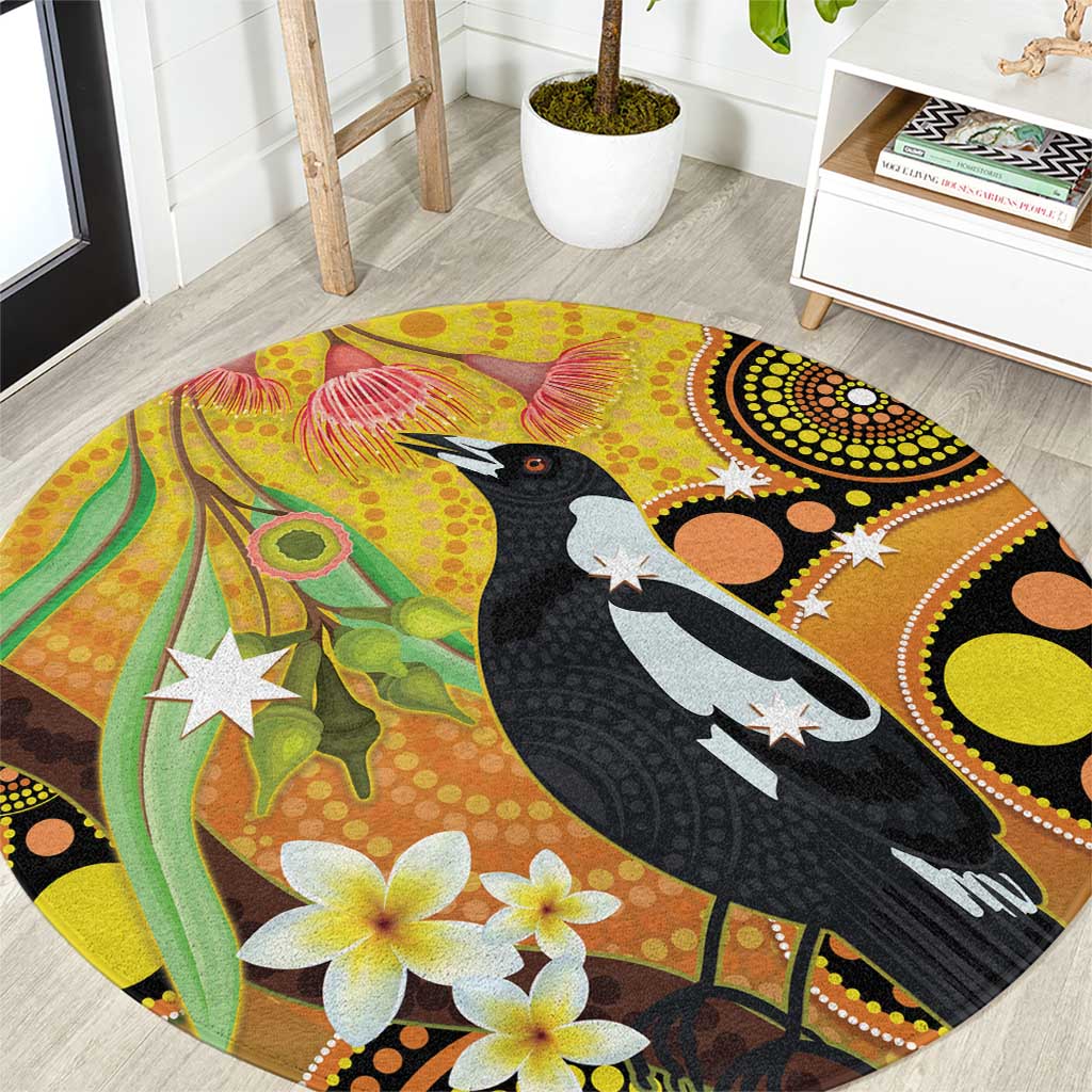 Australia Eucalyptus Flower And Magpie Round Carpet Aboriginal Art