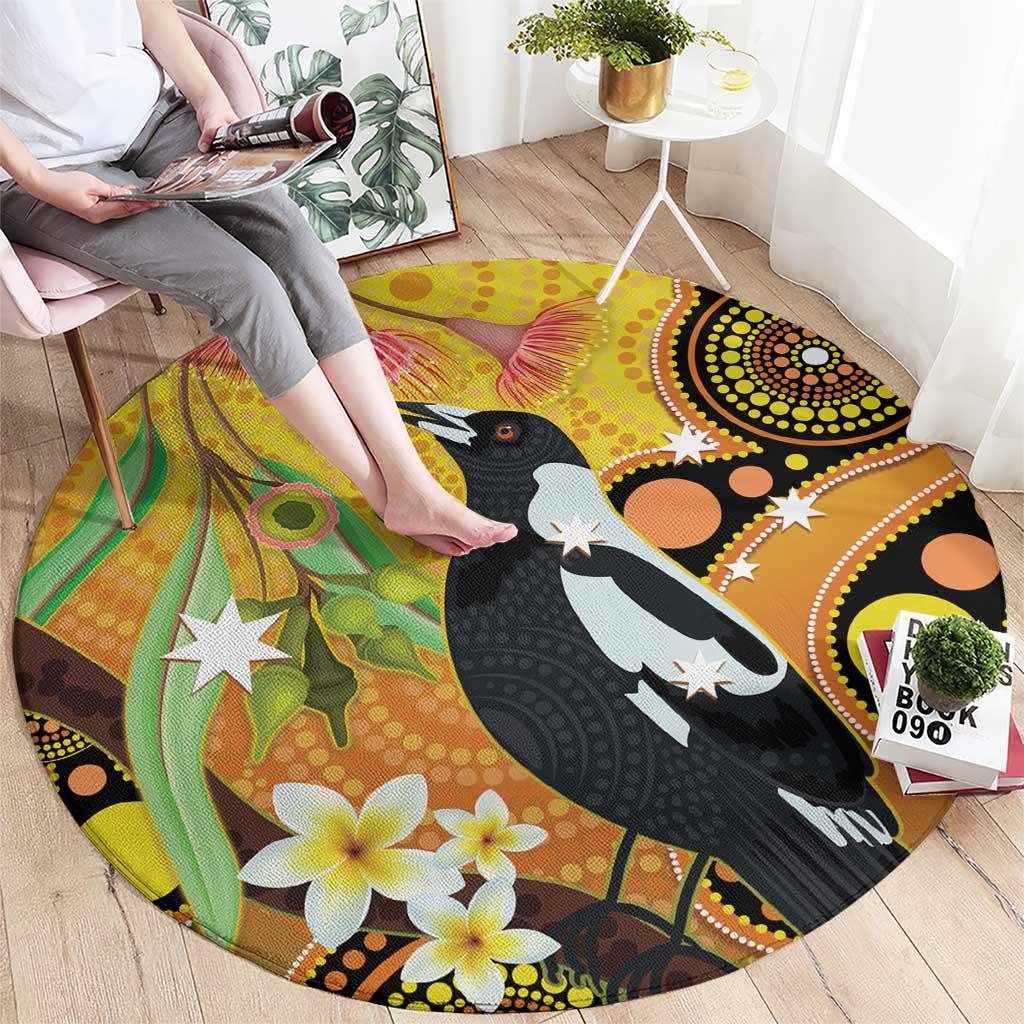 Australia Eucalyptus Flower And Magpie Round Carpet Aboriginal Art