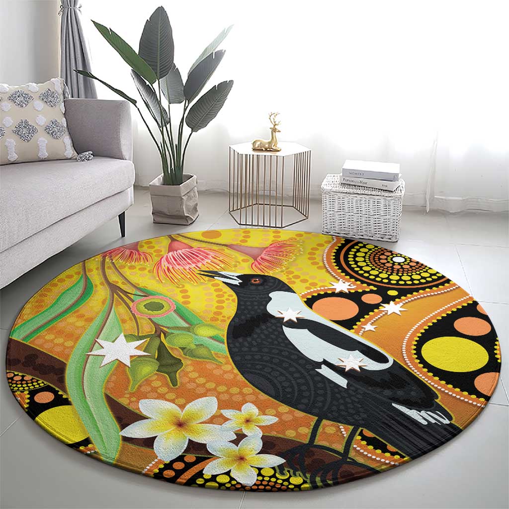 Australia Eucalyptus Flower And Magpie Round Carpet Aboriginal Art