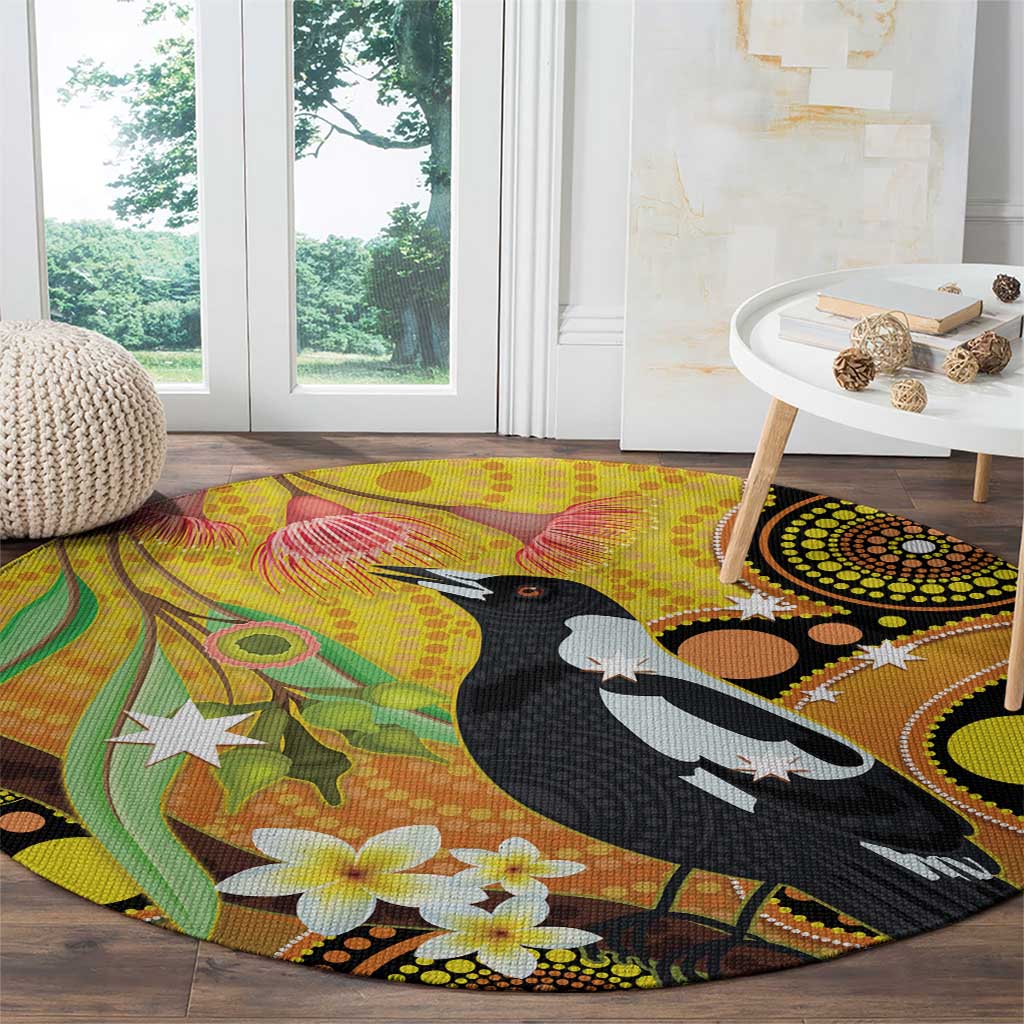 Australia Eucalyptus Flower And Magpie Round Carpet Aboriginal Art