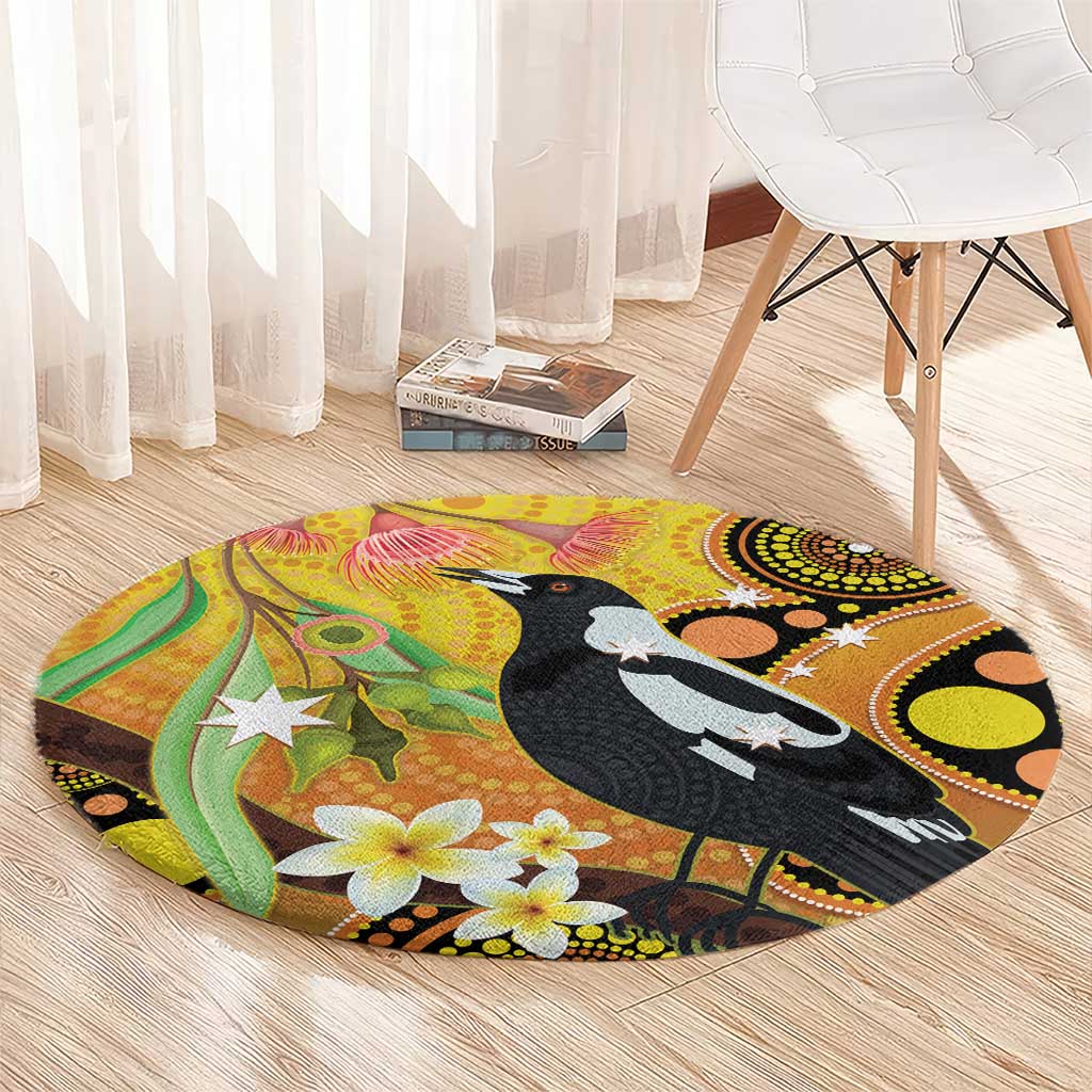 Australia Eucalyptus Flower And Magpie Round Carpet Aboriginal Art