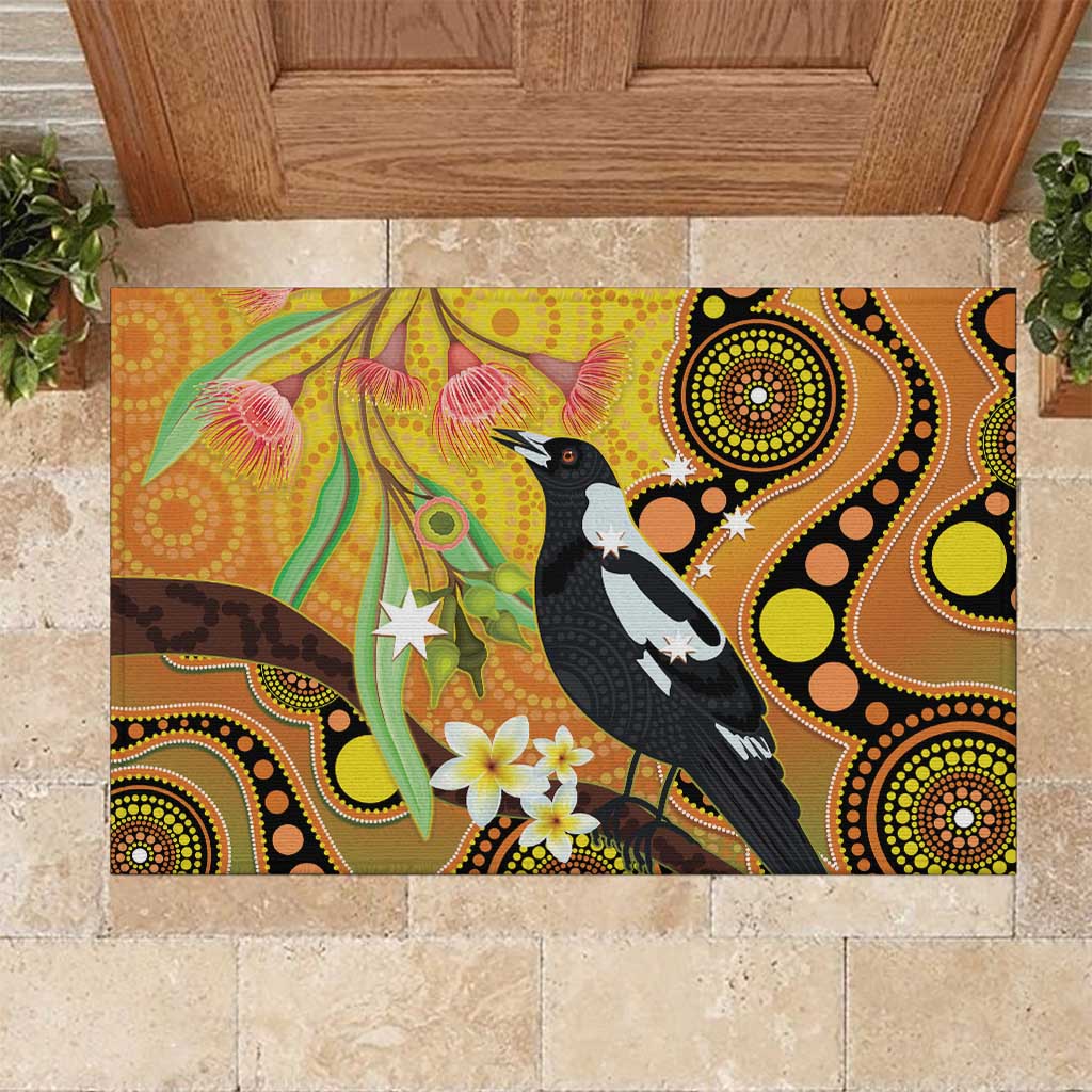 Australia Eucalyptus Flower And Magpie Rubber Doormat Aboriginal Art