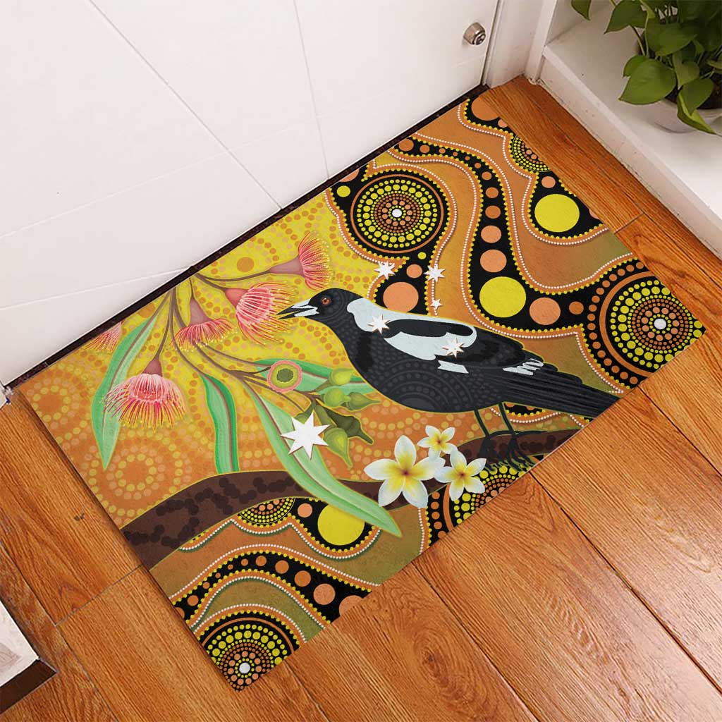 Australia Eucalyptus Flower And Magpie Rubber Doormat Aboriginal Art