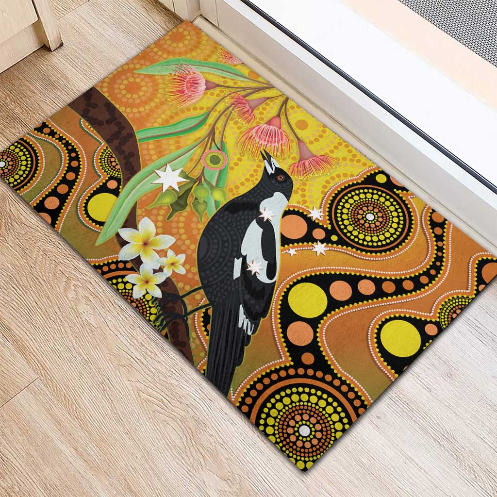 Australia Eucalyptus Flower And Magpie Rubber Doormat Aboriginal Art